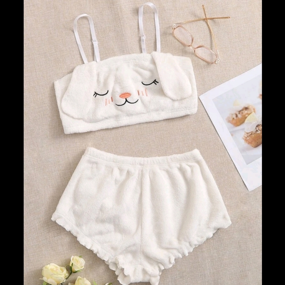 Bunny Embroidered Flannel PJ Set